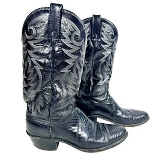 Dan Post 1992 Exotic Lizard Skin Black Boots Detail Stitching Size 9D USA-Nice